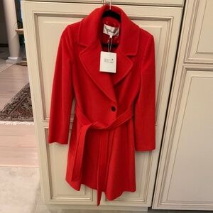 Diane Von Furstenberg poppy colored wool wrap/belted coat, NWT, size 2